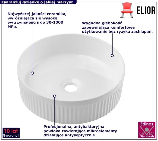 Biała nowoczesna okrągła umywalka na blat - Lukka