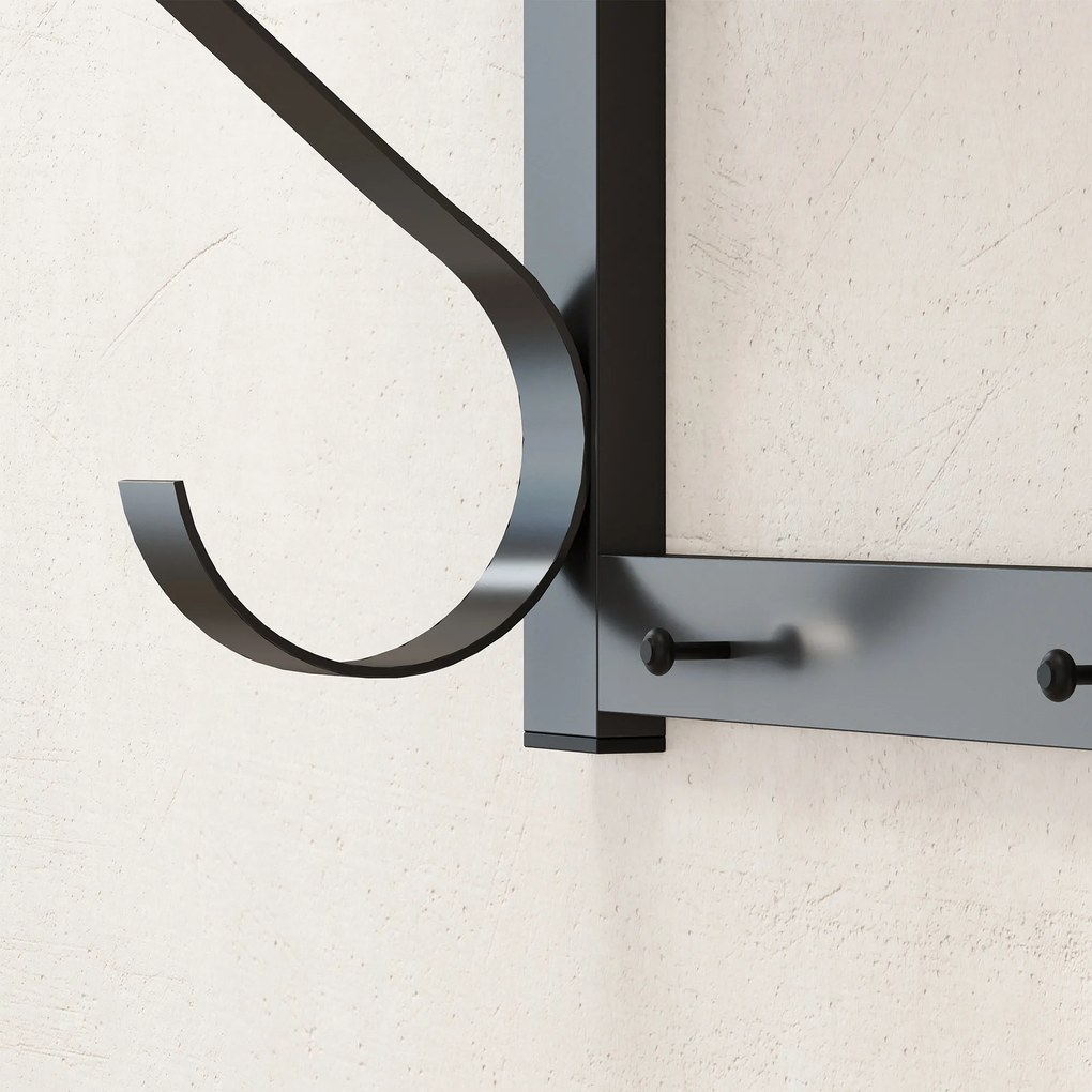 HOMCOM Wieszakiem Ściennym, Haczyki na Ubrania, 5 Haczykóww, Górna Półka, Wszechstronny, Szary