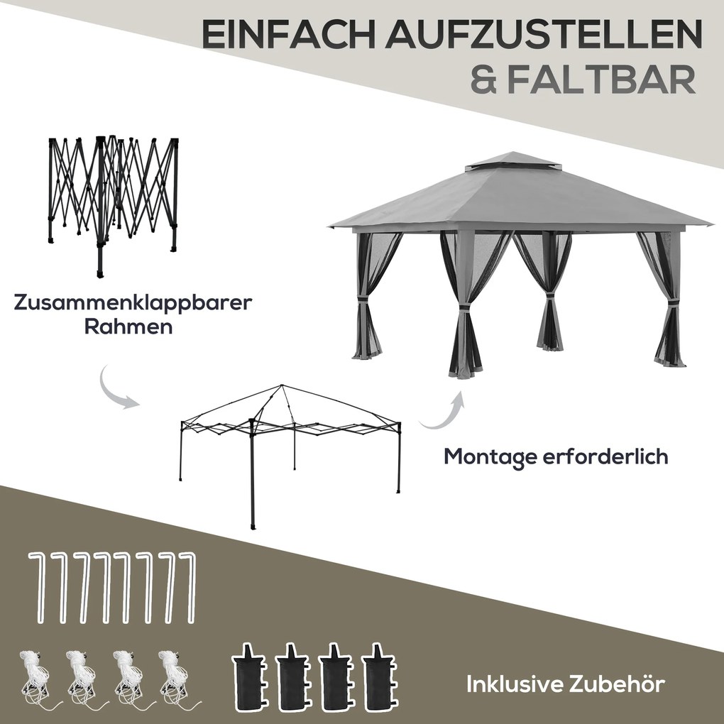 Outsunny Pawilon Składany 4x4x3m Ciemnoszary z Regulowaną Wysokością 4 Ścianki Siatkowe Wentylacyjny Dach Torba Szybki Montaż | Aosom PL