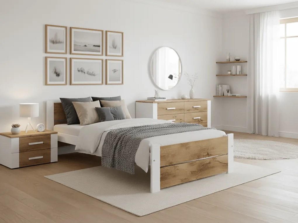 Łóżko IKAROS DOUBLE 90 x 200 cm, dąb artisan/biały Stelaż: Ze stelażem listwowym rolowanym elastycznym, Materac: Materac Sommera 18 cm