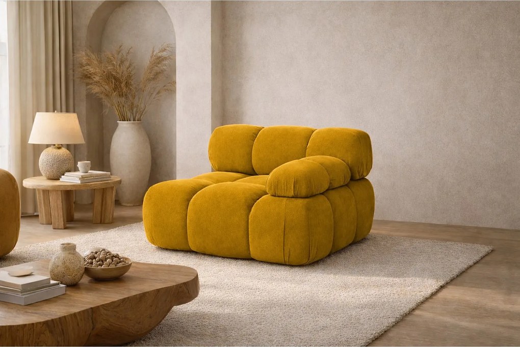 Moduł boczny do systemu modułowego, tkanina welur Salvador, Żółty, Prawy, Selia