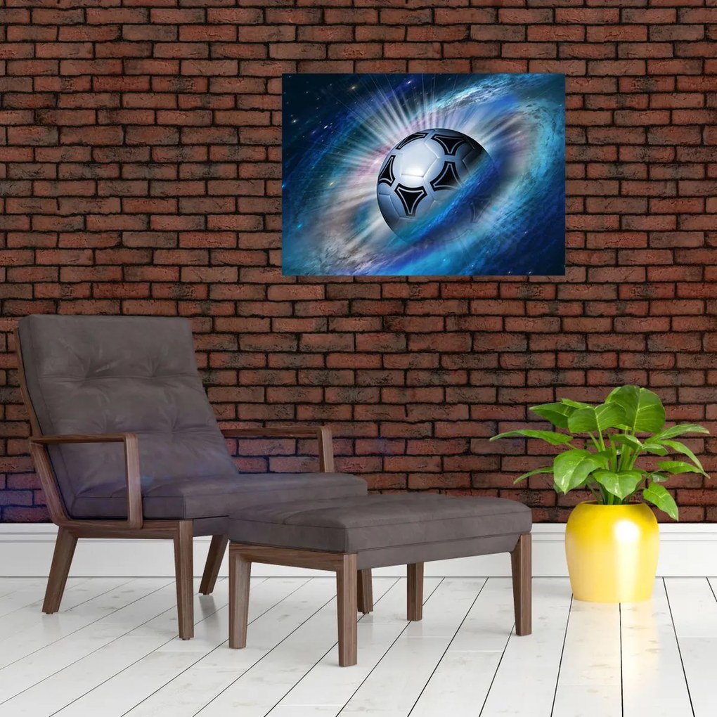 Obraz na szkle - Piłka nożna w kosmosie (70x50 cm)