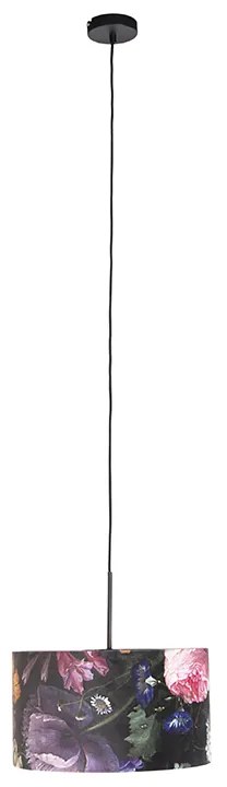 Lampa wisząca z abażurem z aksamitu kwiaty ze złotem 35 cm - Combi klasyczny/Antyczny Oswietlenie wewnetrzne