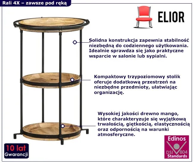 Loftowy stolik pomocniczy z litego drewna - Bofa 4X