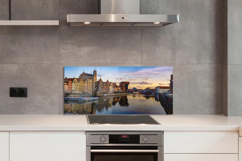 Panel Szklany Gdański Port o Wschodzie Słońca