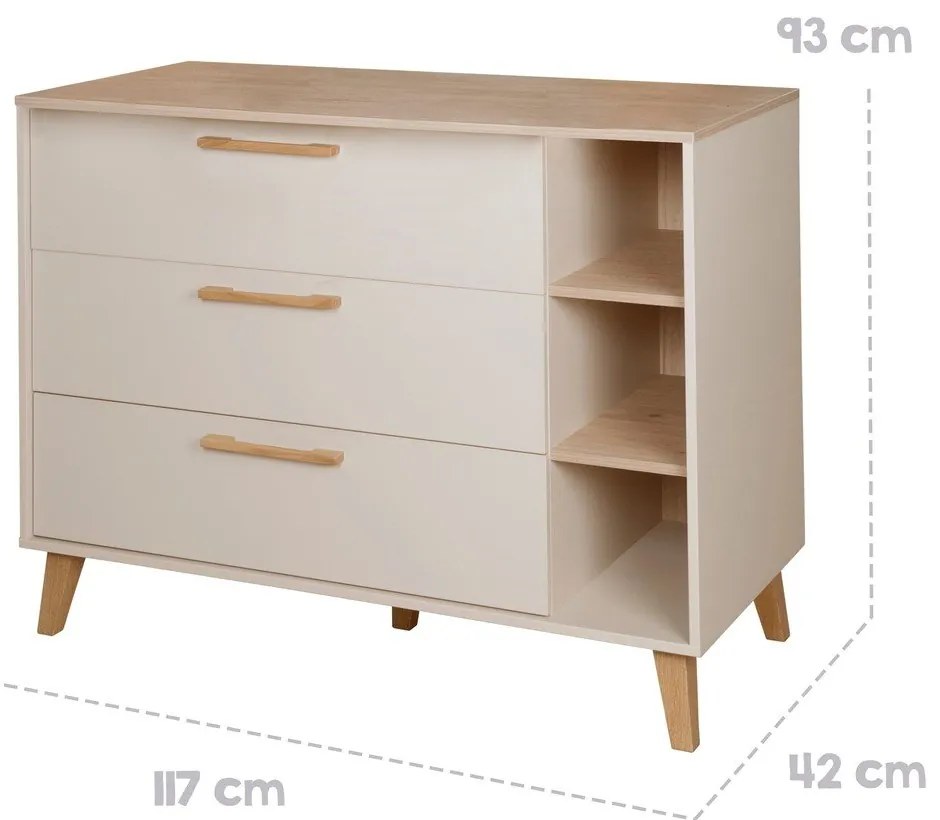 Kremowa/w naturalnym kolorze komoda dziecięca w dekorze dębu z przewijakiem 117x103x78 cm Jil – Roba