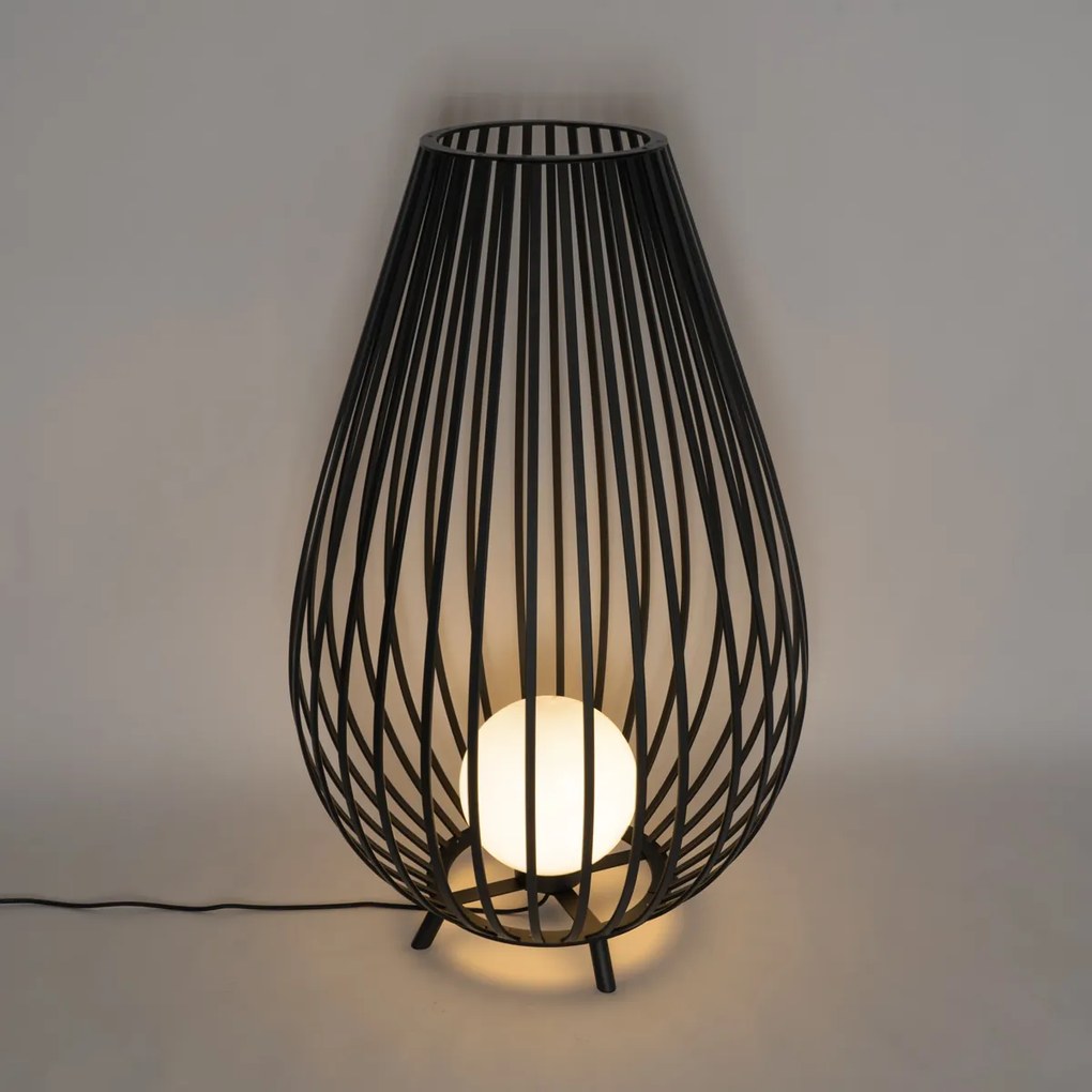 Designerska lampa podłogowa czarna z opalinem 110 cm - Angela