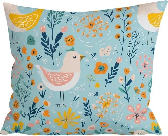 Poszewka na poduszkę z mikrofibry SPRING TWEET 45x45 cm, kolorowy