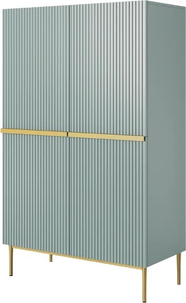 Kredens Nicole z metalowymi uchwytami i nogami 100 cm - szałwia / złote nóżki - Limitowana oferta