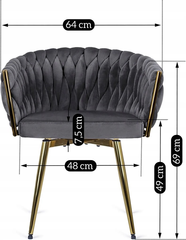 Zestaw Stół Okrągły SALLO 100 cm i 4 Krzesła Tapicerowane RUBI Szare Glamour