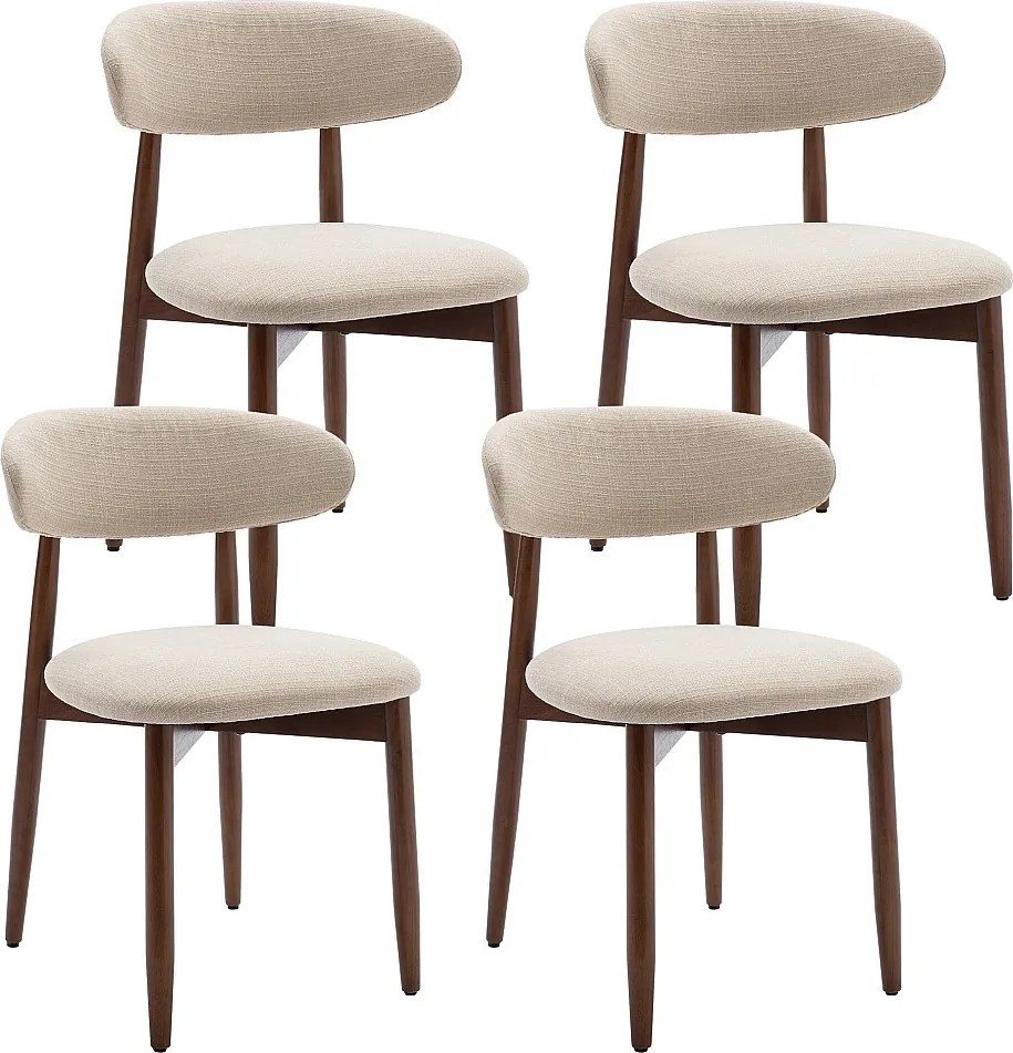 Zestaw 4 krzeseł do jadalni beżowych SMARTUE – Nogi z litego drewna, zakrzywione oparcie, siedzisko z tkaniny