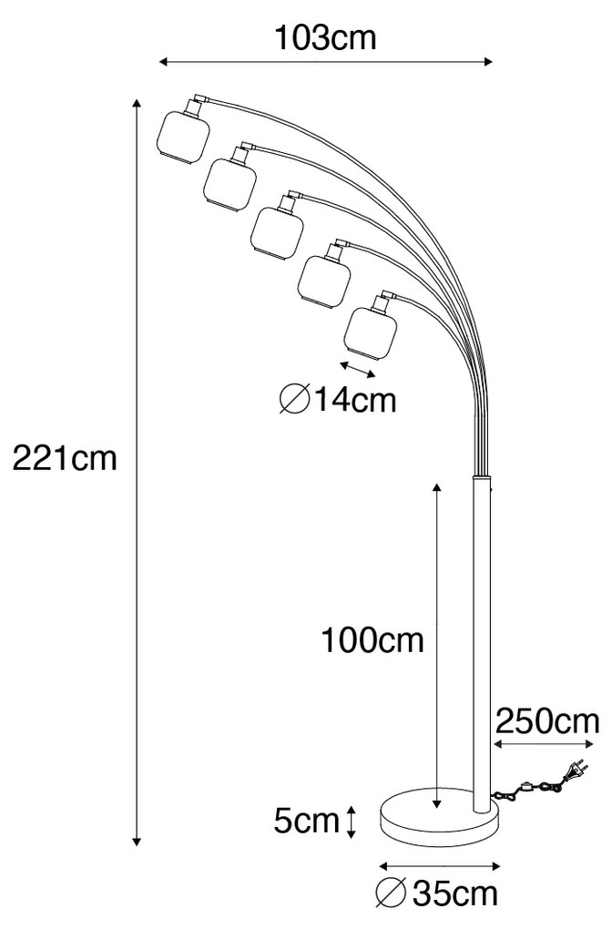 Lampa stojąca czarna ze złotem z dymionym szkłem 5-świateł - Zuzanna
