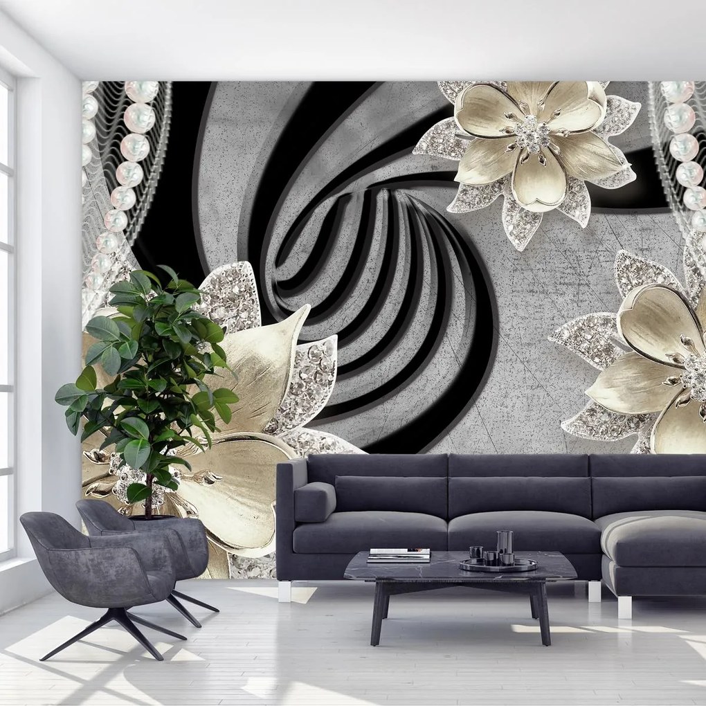 Fototapeta - 3D złote kwiaty (196x136 cm)