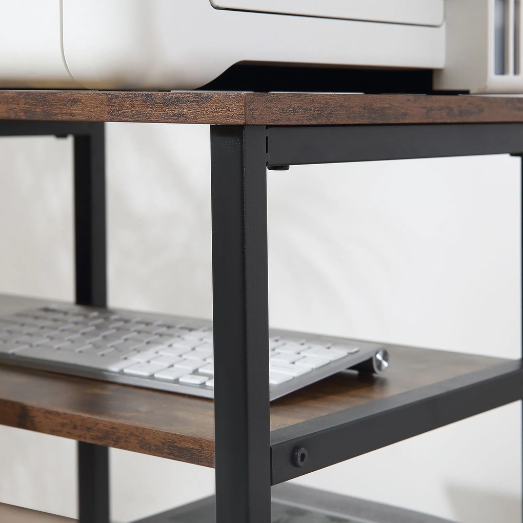 HOMCOM Biurko z regałem Rustykalny design Małe biurko komputerowe Płyta wiórowa Metal Brązowy | Aosom PL