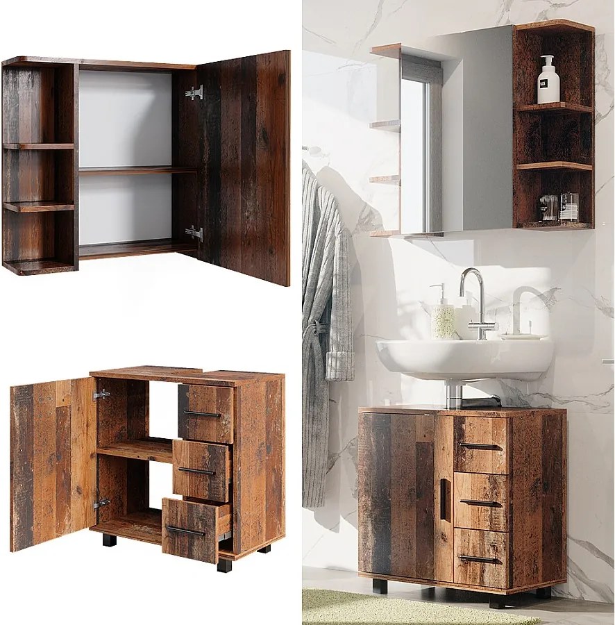 Zestaw mebli łazienkowych rustykalny dąb 60x33x60.8 ilias