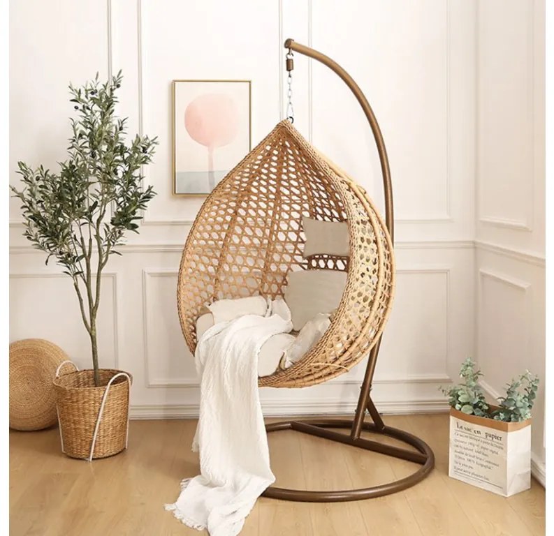 PROMOCJA Jasnobrązowe wiszące krzesło TROPIKAL ze stojakiem II. jakość