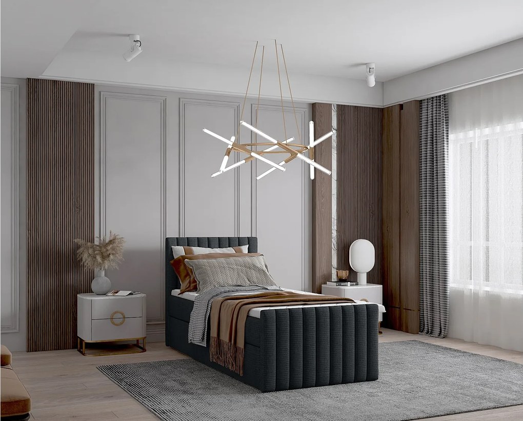 Łóżko kontynentalne boxspring DEMETER 90x200 cm  w tkaninie FLOW 21 czarnej