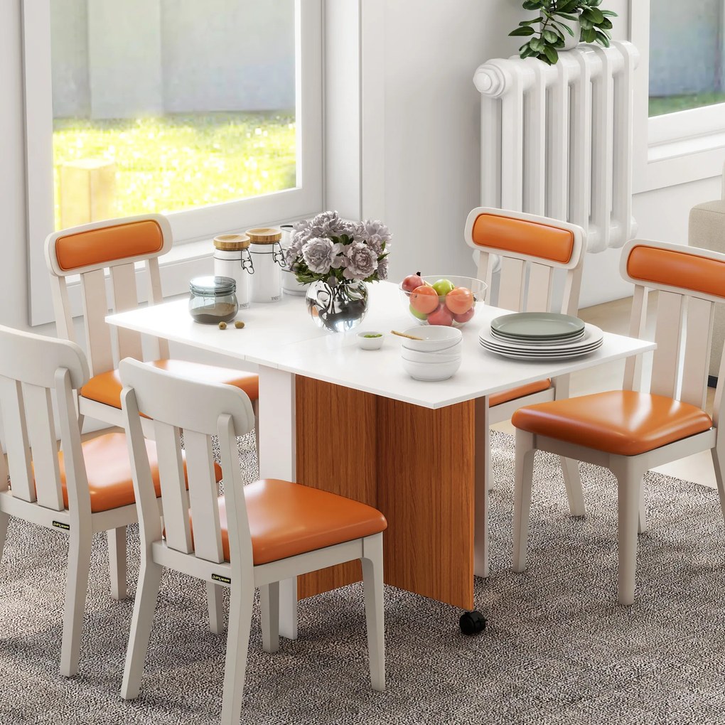 HOMCOM Stolik składany na kółkach, biurko mobilne z rozkładanym blatem, stolik pomocniczy, stół jadalny do kuchni, kolor biały