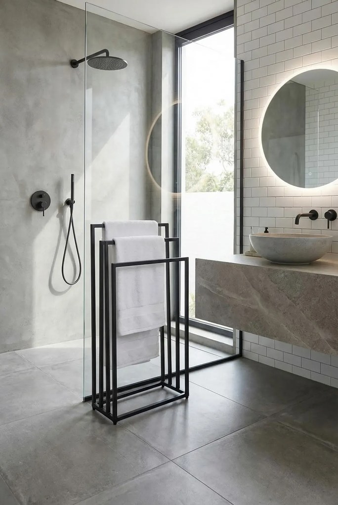 Czarny stojący wieszak na ręczniki 45 cm C5-W78