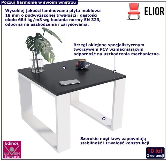 Kwadratowy Stolik Nowoczesny Czarny Biały Do Salonu + C5-C87