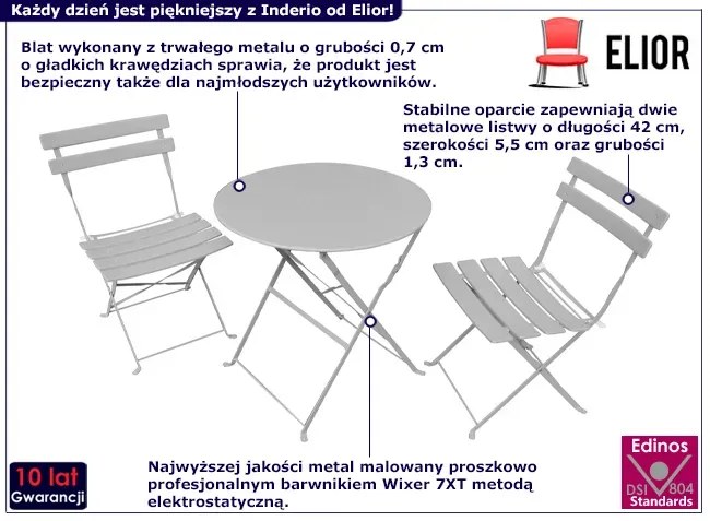 Szary stół z 2 krzesłami do ogrodu - Inderio