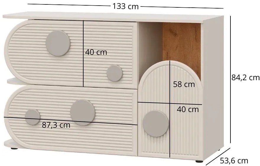 Kaszmirowa komoda do pokoju dziecięcego z 2 szufladami D6-E35