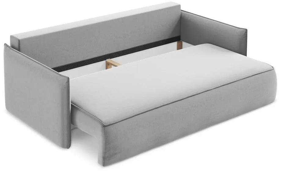 Jasnoszara aksamitna rozkładana/ze schowkiem sofa 225 cm Hula – Makamii