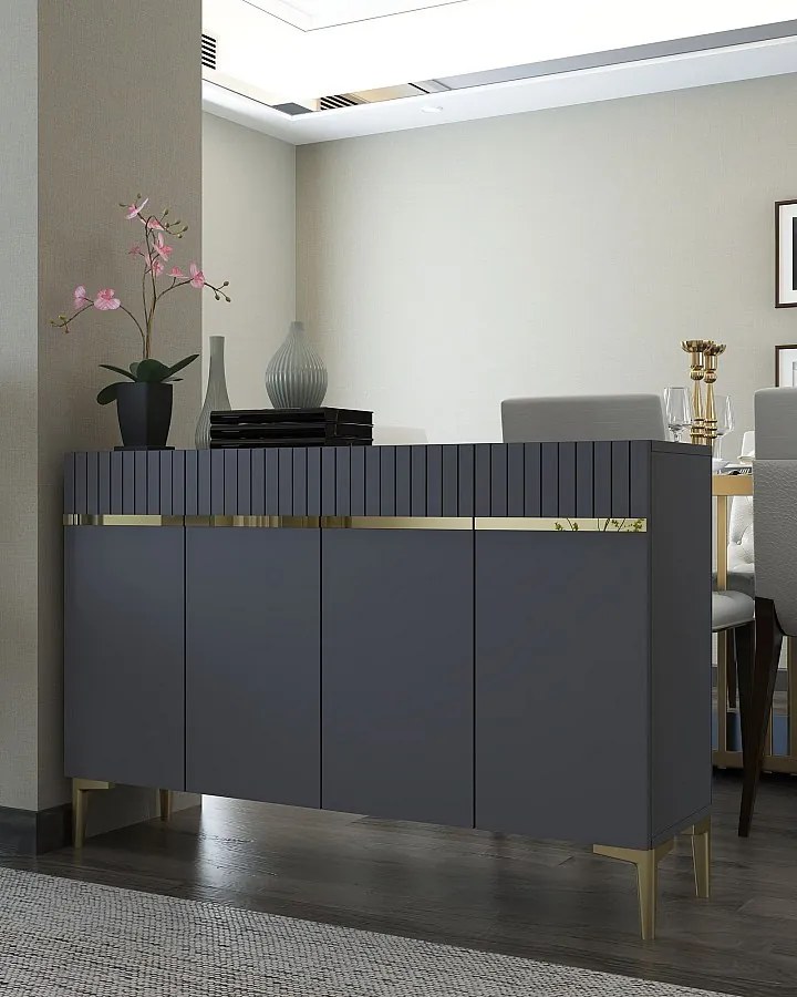 Komoda – 120 cm x 80 cm x 29,6 cm – Antracyt i złoto – Płyta wiórowa pokryta melaminą