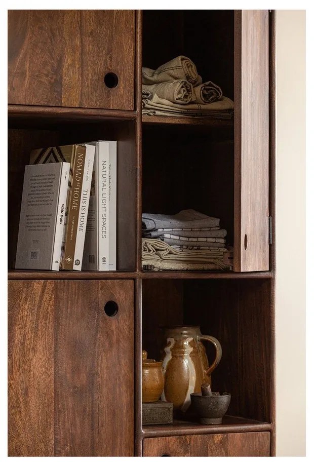 Ciemnobrązowa szafka z litego drewna mango 75x210x45 cm Staes – WOOOD