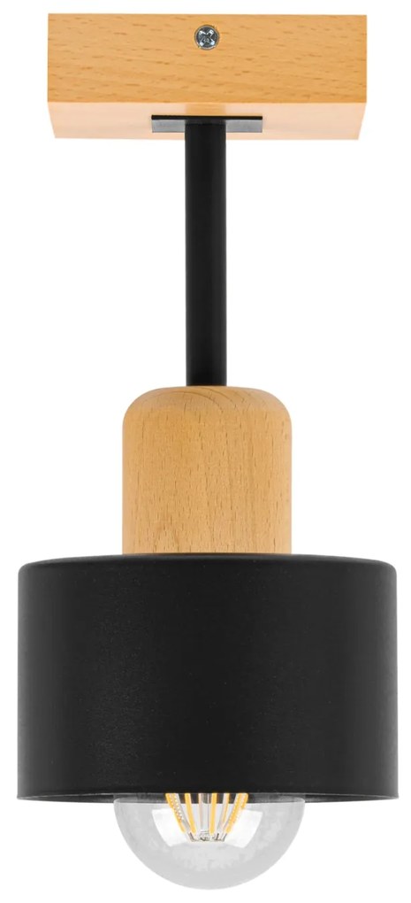 Czarna lampa sufitowa, jednopunktowy spot DSC10x10BU z drewna i metalu