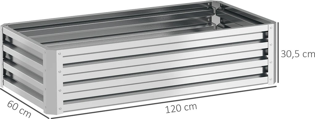 Outsunny Wysoki kwietnik ogrodowy, odporny na warunki atmosferyczne, otwarte dno, stal ocynkowana, 120 cm x 60 cm x 30,5 cm, Srebrny