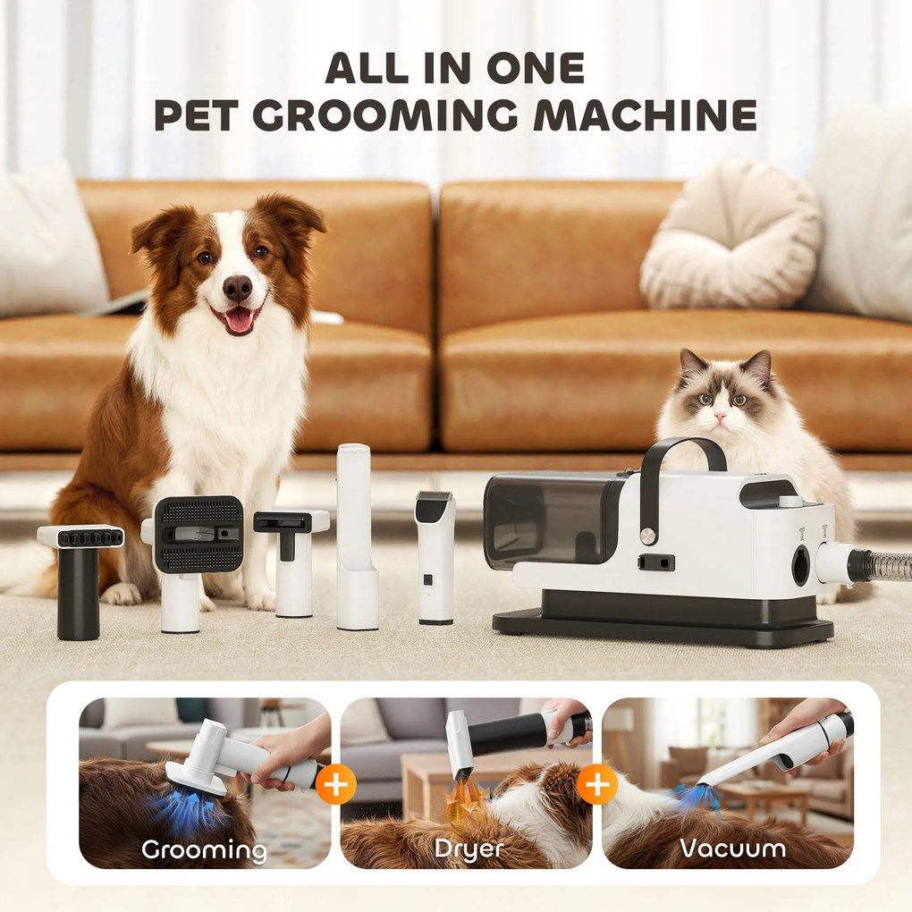 PawHut Suszarka-dmuchawa 5-w-1 600W Suszarka dla zwierząt z regulowaną prędkością powietrza i temperaturą 37,6x17,5x18,5 cm Biały | Aosom PL