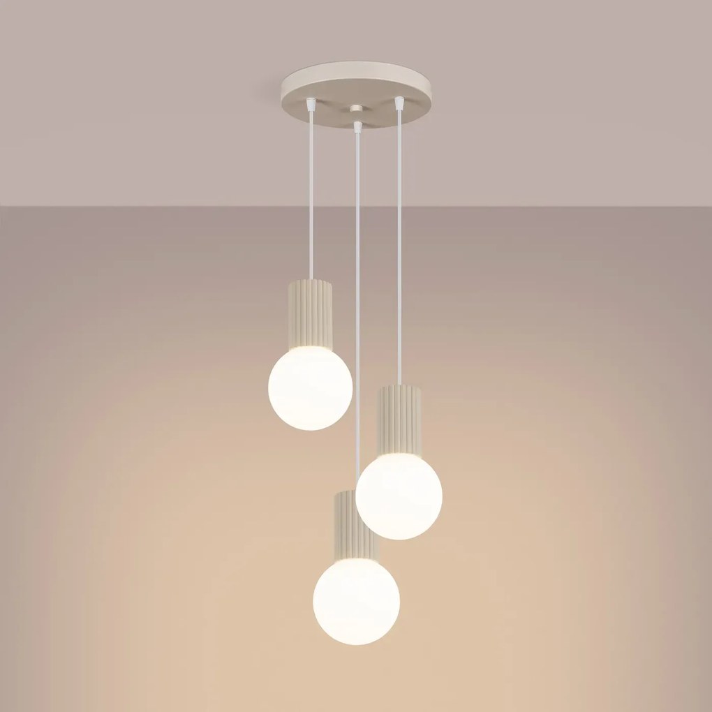 Lampa wisząca HALO 3P beżowa ryflowana SOLLUX  LIGHTING