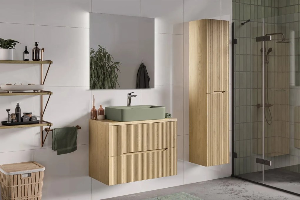 Szafka pod umywalkę nablatową NORDIC CREMONA 2S 80cm dąb cremona z blatem COMAD