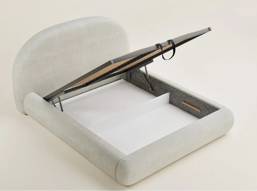 Kremowe tapicerowane łóżko dwuosobowe ze schowkiem ze stelażem 160x200 cm Maumere – Maison de Rêve