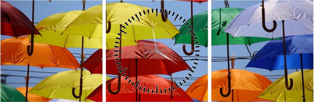 Obraz kolorowych parasoli (z zegarem) (90x30 cm)