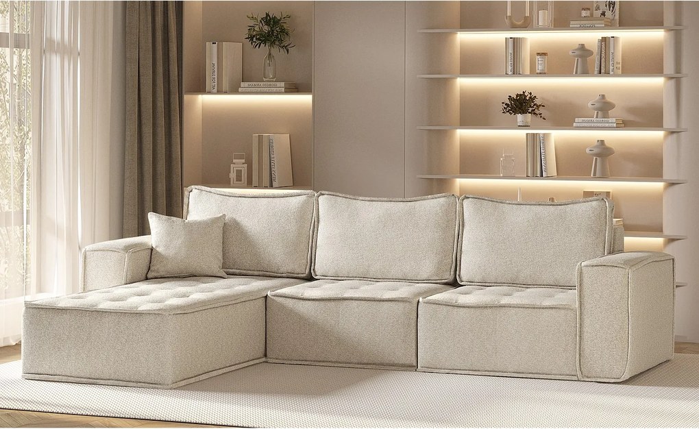 Narożnik w kształcie L Bohoo Maxi, tkanina Raven, Szampański, Lewy