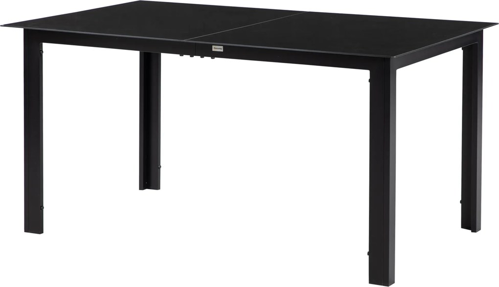 Outsunny Stół ogrodowy dla 6 osób, odporny na warunki atmosferyczne, szkło hartowane, Stół tarasowy, 150 cm x 90 cm x 74 cm, Czarny