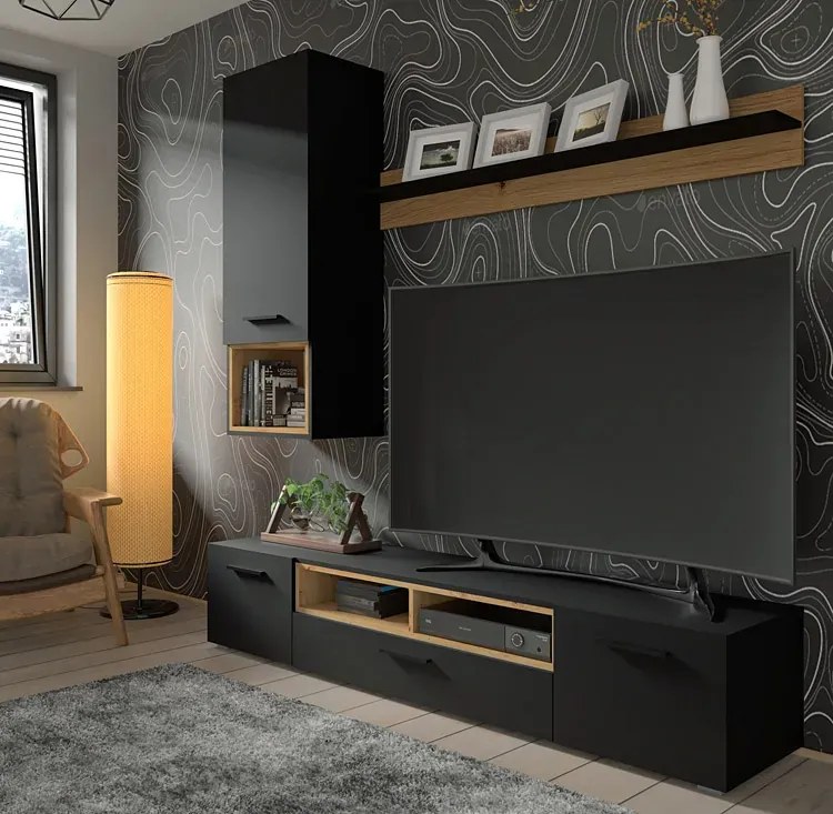 Półka wisząca 151 cm czarna + dąb artisan Z2-W56