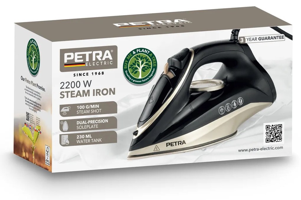 Żelazko parowe 2200 W PETRA, 100 g/min, 230 ml