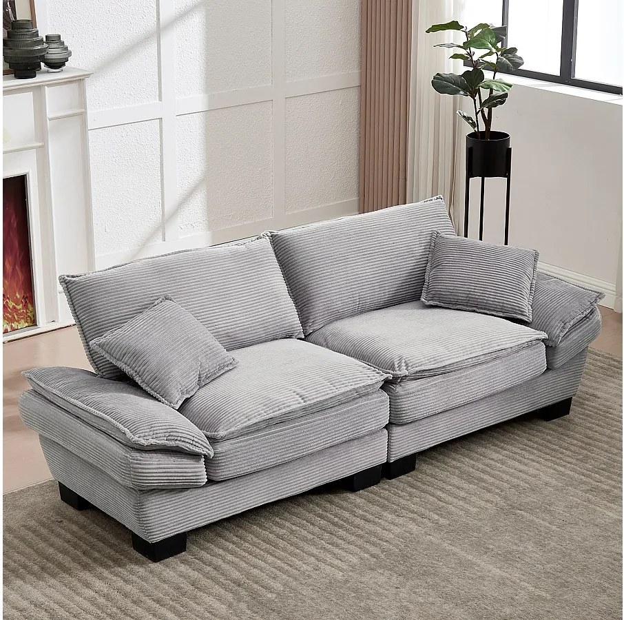 Sofa 2-osobowa - Sofa prosta z poduszkami - jasnoszara - do salonu i sypialni