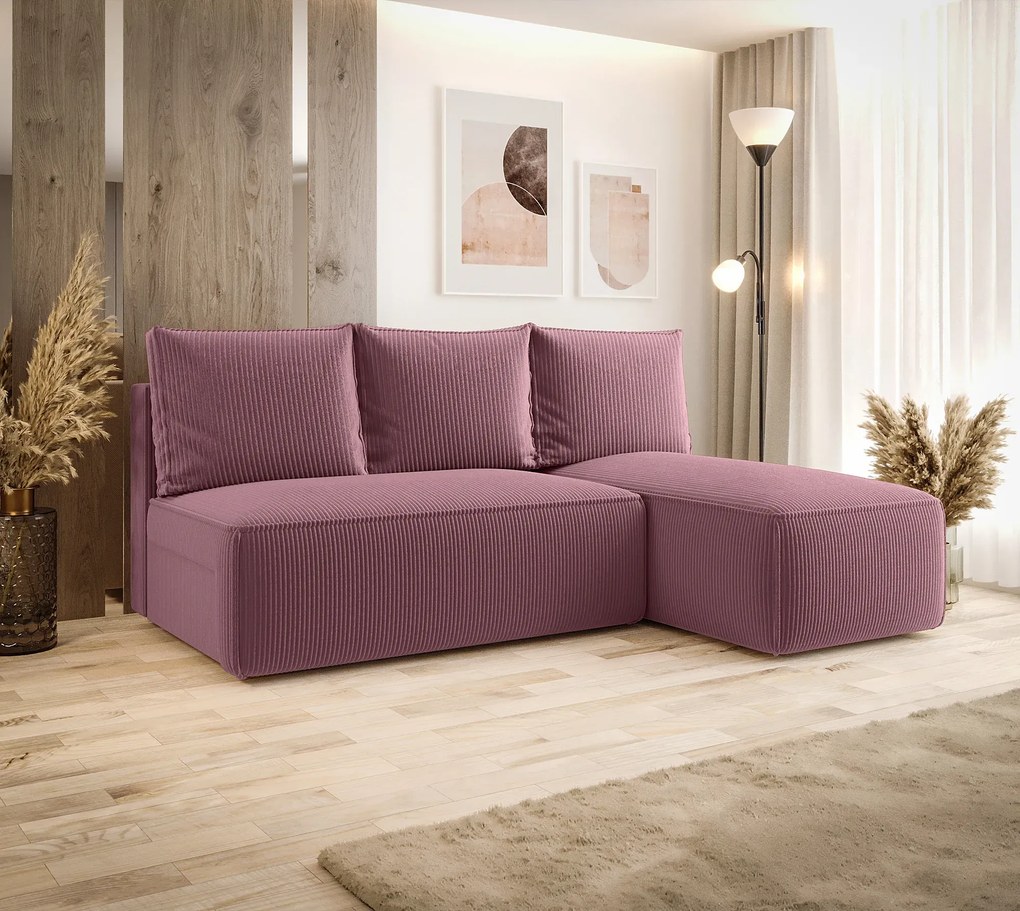 Różowa narożna sofa rozkładana M9-P94