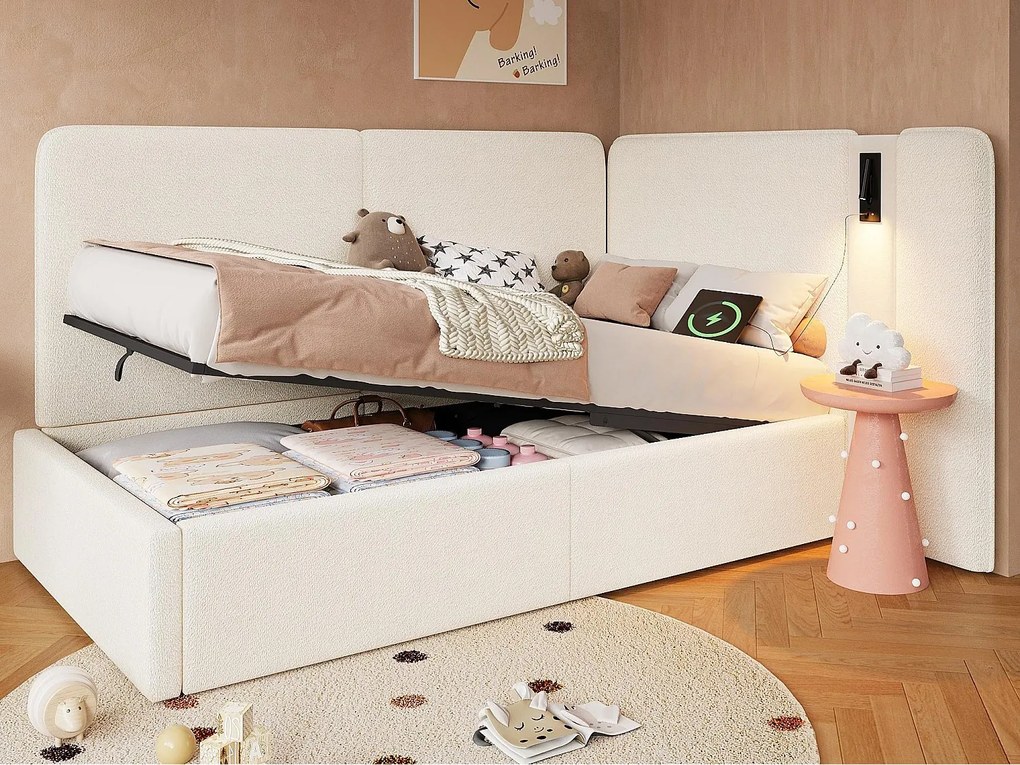 Sofa z funkcją spania 90x200cm - Port ładowania USB i lampka do czytania - Tkanina bouclé - Beżowy​ (bez materaca)