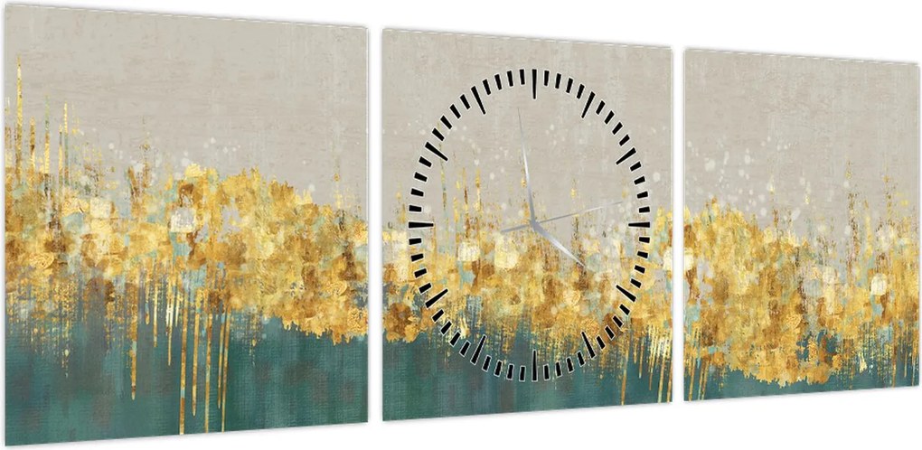 Obraz - Tekstura ze złotą dekoracją (z zegarem) (90x30 cm)