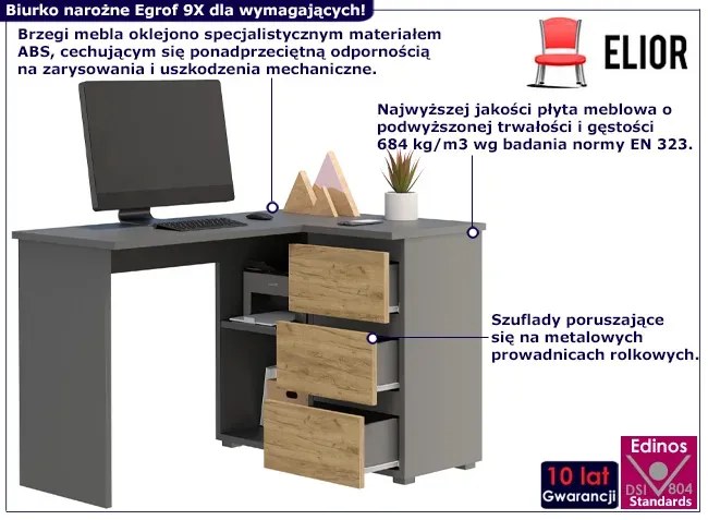 Klasyczne biurko narożne antracyt + dąb craft T5-T46