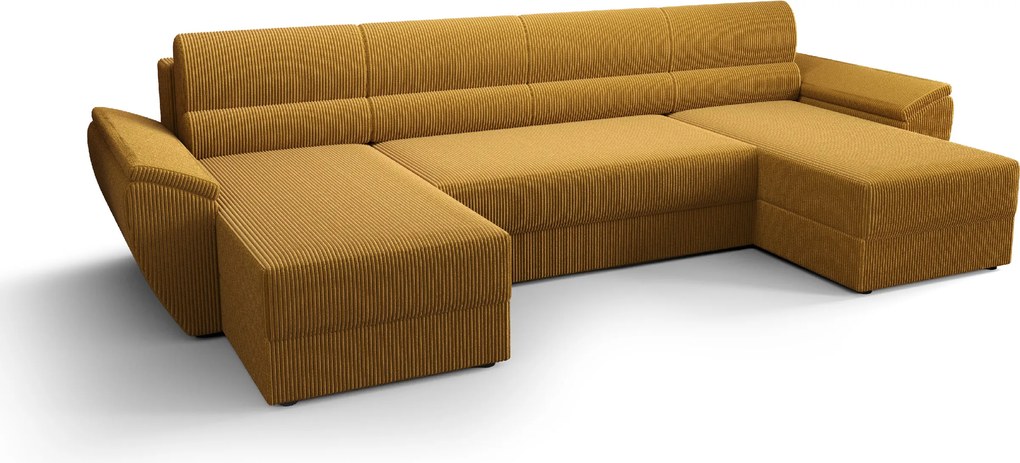 Rozkładana sofa narożna w kształcie U TAVERO 321x140 cm, musztardowa