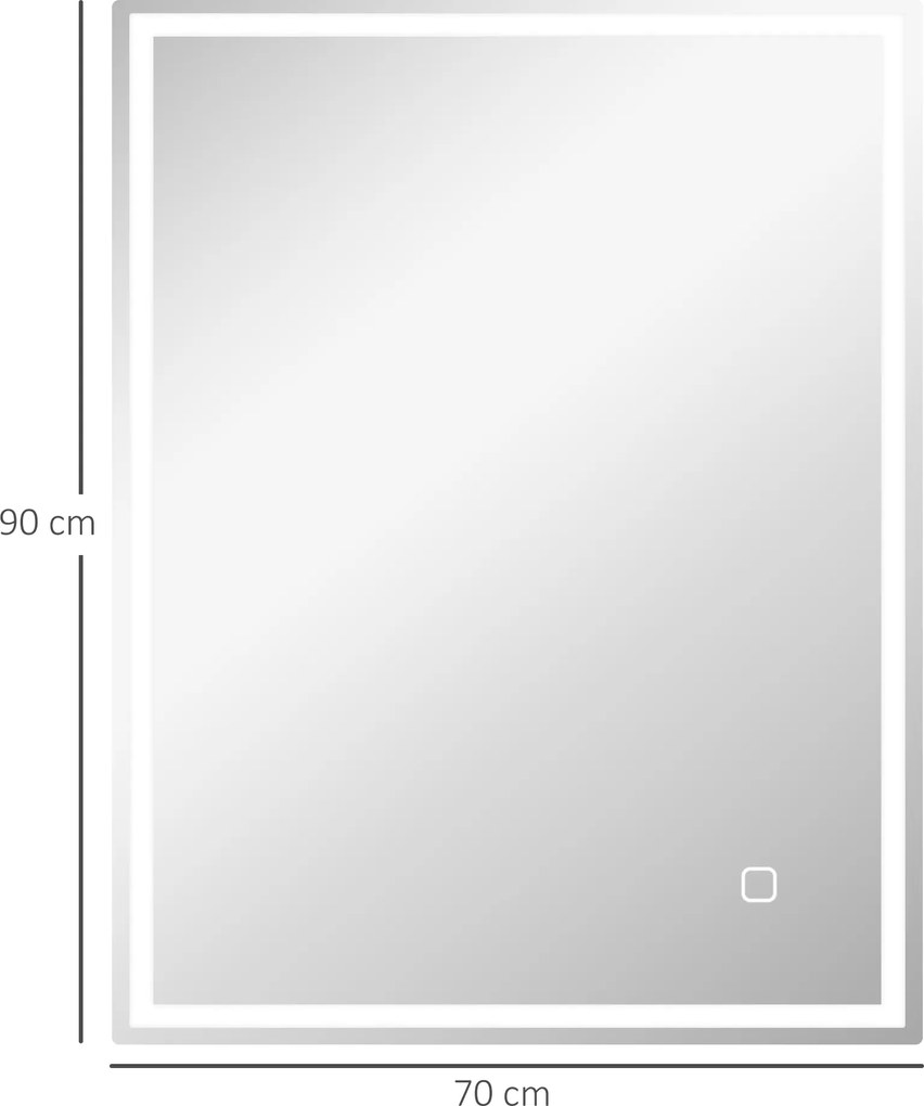 HOMCOM Lustro łazienkowe z oświetleniem 90x70 cm, LED, Wandspiegel z funkcją pamięci, 3 kolory światła, Srebrne