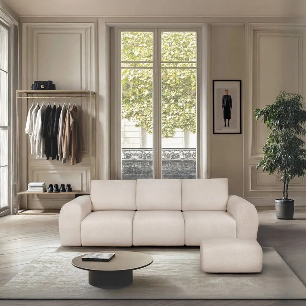 Kremowa sofa z materiału bouclé 287 cm Mirel – Rodier
