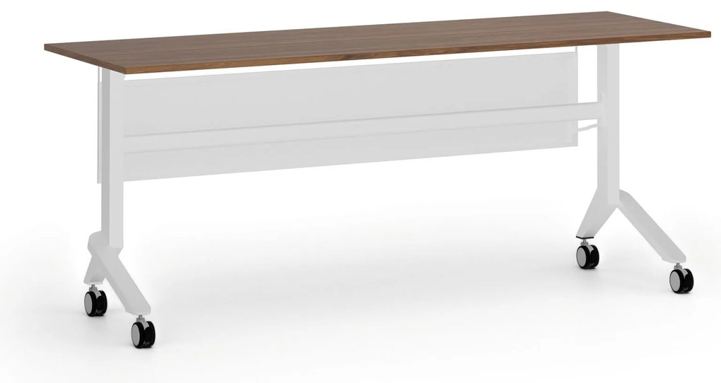 Mobilny stół PRIMO MOVE, 180x60 cm, biała podstawa, orzech