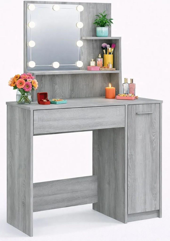 Toaletka kosmetyczna z lustrem led szary dąb sonoma L0-E16